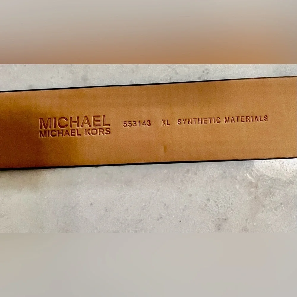 Michael Kors  Logo Print Black/Gray Leather Belt Size XL Mens